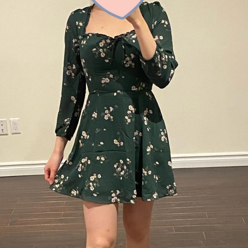 Abercrombie & Fitch Forest Green Floral Long Sleeve Mini Dress - Picture 11 of 11